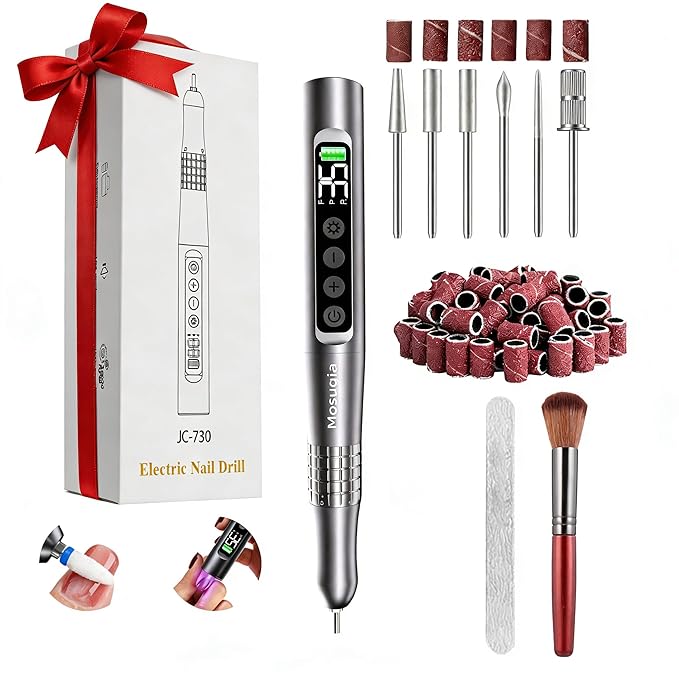 Professional Cordless Nail Drill and UV Light, 35000 RPM Electric Nail Nail Tools, Portable Rechargeable brushless Nail Drill for Home & Travel, Gray(KY-9GJ)