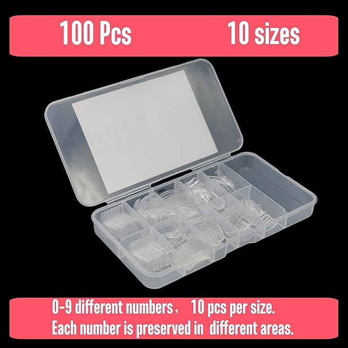 NOVO OVO Halloween 100 pcs Long Hawk Curved Nail tips, Clear Cystal Extra Super Extreme Deep Curve Half Cover Tapered Square Eagle Claw Soft Gel False Nail Extension for Acrylic Nails x10 Sizes in Box
