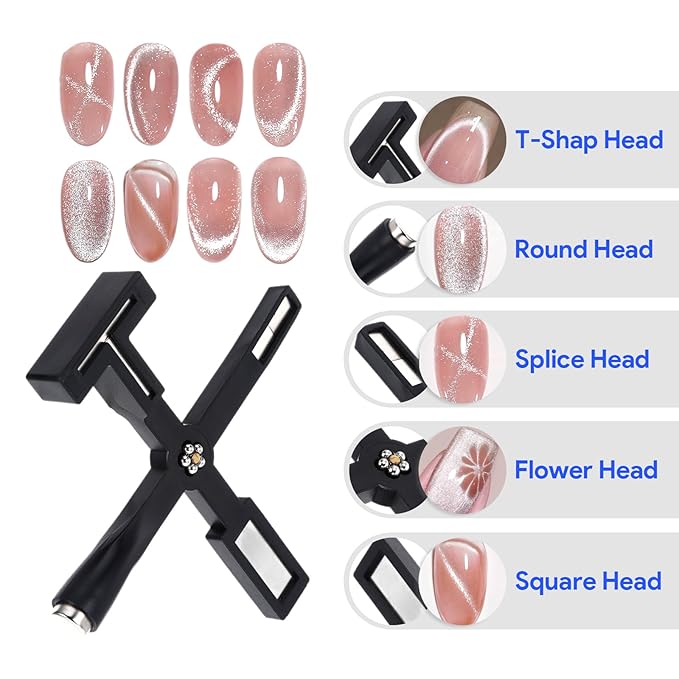 11Pcs Cat Eye Magnet for Nails Polish, 3-in-1 Nail Art Magnet Pen set Magnetic Cat Eye Gel Nail Polish Accessories Art Design Kit Tools, Multifunctional Magnet for Cat Eye Gel Polish Set Black