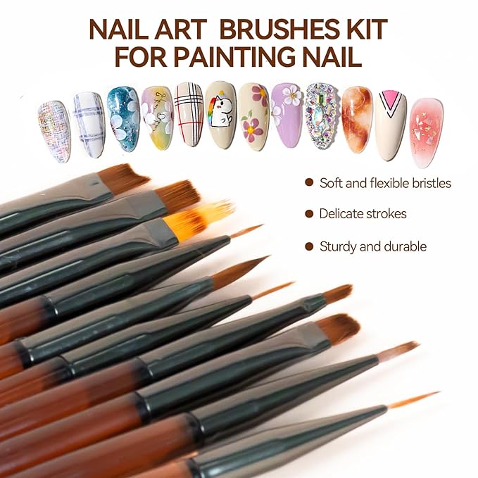 18 PCS Nail Art Brushes Set with Nail Sculpting Pen Dotting Tools For Painting Nails,Acrylic Nail Brushes for Nail Extensions,Liner Brushes for French Nails,Nail art tools for Diy Design