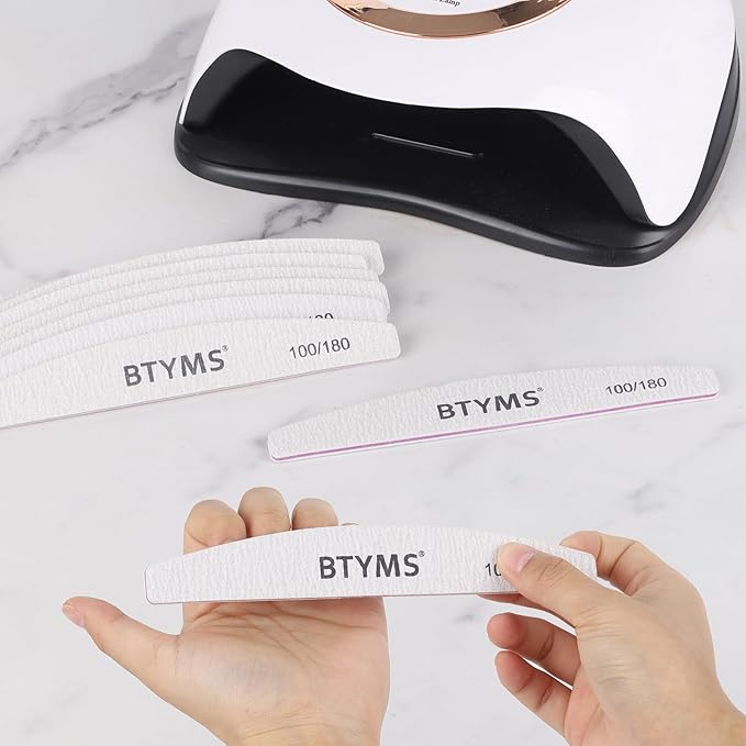 BTYMS 50 Pcs 100/180 Grit Nail Files - Double Sided Emery Boards for Acrylic, Gel & Natural Nails