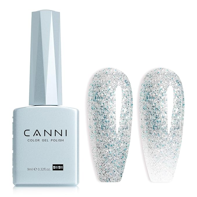 CANNI Glitter Blue Gel Nail Polish, 1Pcs Blue Sparkly Gel Polish Shiny Glitter Color Soak Off U V Nail Manicure Salon DIY at Home