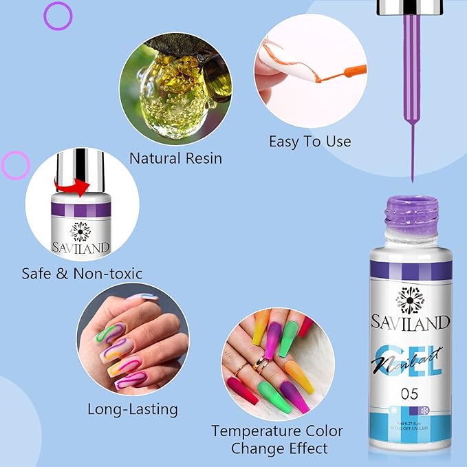 SAVILAND Temperature Color Change Gel Nail Art Polish: Nail Art Pens 6 Colors Changing Liner Gel Polish Mood Temperature Change Nail Polish Set Soak Off Nail DIY Salon Manicure Home Gift Christmas