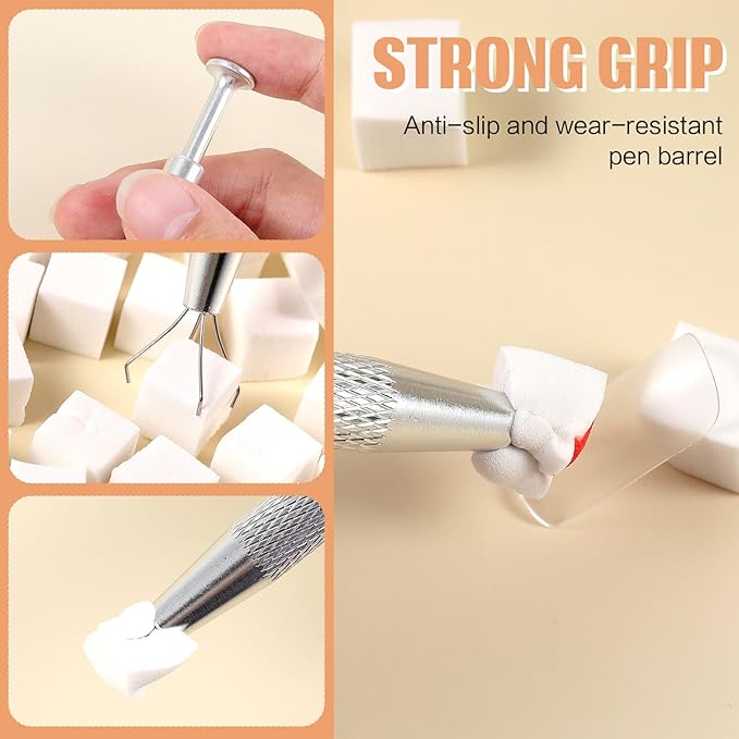 Mimorou 200 Pcs Ombre Nail Sponges Mini Nail Art Sponges with 2 Grabbing Pen Ombre Brush Professional Tools Accessories Supplies Home DIY Art Salon