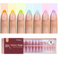 Beetles Summer Press On Nails 224 Pcs 7 Colors, French Tip Nails Medium Almond Classic Fake Nail Tips, Rainbow Soft Nail Gel False Nails Art DIY For Women