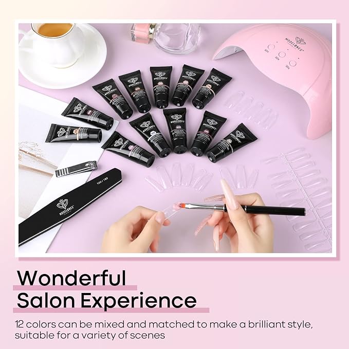 modelones Poly Extension Gel Kit for Nail, 12 Colors Pink Glitter Nude Tones Poly Nail Gel Set French Manicure DIY Design Art Home Salon Gifts
