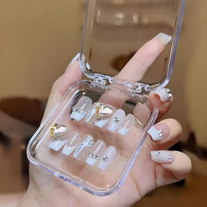 14 Pcs 2.9" Press On Nail Packaging Box, Press on Nail Storage Boxes with 60 Pcs Adhesive Double Sided Tape Artificial False Nail Box Organizer Fake Nail Case Display Clear Nail Packaging Boxes
