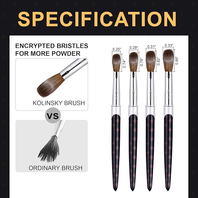 2Pcs Acrylic Nail Brushes Set, 100% Pure Kolinsky Size 12 Nail Art Brush & Small Clean Up Brush, Art Design & Polish Mistake Cleaning Manicure Tools for Women Acrylic Application