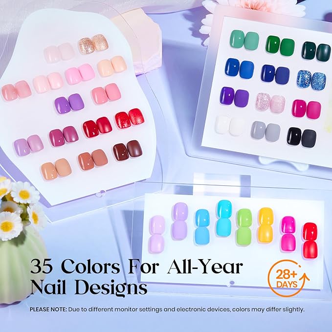 Beetles Gel Nail Polish Kit with U V Light - 35 Colors 68 Pcs Valentines Gel Polish Set One Color One Bottle Seasonal Whispers Nails Kit with Top Base Coat Beauty Must Have DIY Salon Gifts for Women