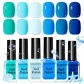 Blue Nail Polish Set: 6 Colors Light Blue Dark Navy Teal Ocean Baby B lue Collection Toe Fingernail Polish, Quick Dry Non Gel, High Gloss Shine, Healthy Nail Art DIY Manicure Gift