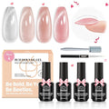 Beetles Builder Gel Kit-Star Cascade 4 Colors 7 in 1 Nail Thickening Strengthening Building Apex with Liner Nail Brush for Beginner DIY Salon at Home,Cat Eye Builder Nail Gel,UV & LED Lamp Needed