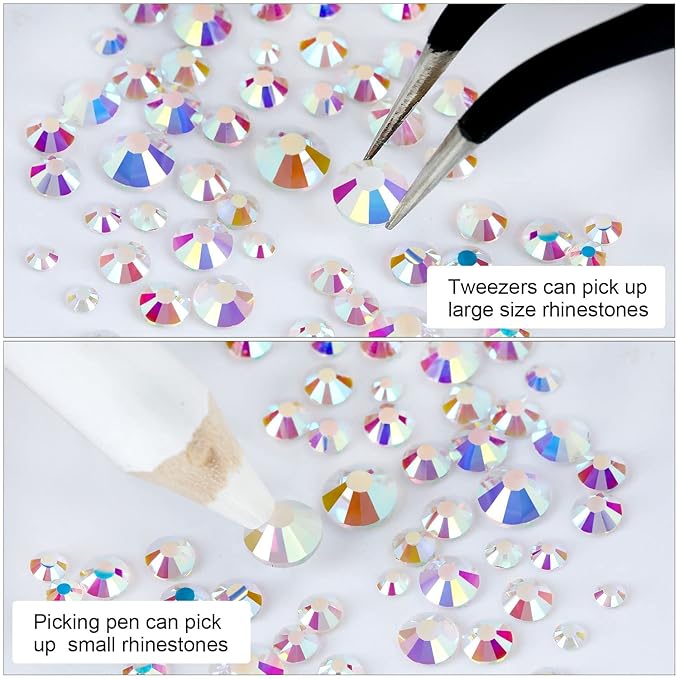 4240Pcs Transparent Ab Flatback Rhinestones 6 Sizes Crystal Diamonds for Nail Art Crafts Clothes Shoes with Tweezers and Picking Pen