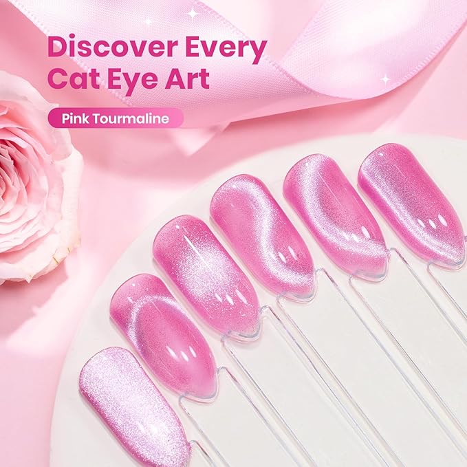 Beetles Pink Cat Eye Gel Nail Polish - 15ML Valentines Gel Polish Pink Cat Eye Glitter Magnetic Velvet Effect Soak Off UV French Nail Art Salon DIY Home Manicure Spring Gift for Women