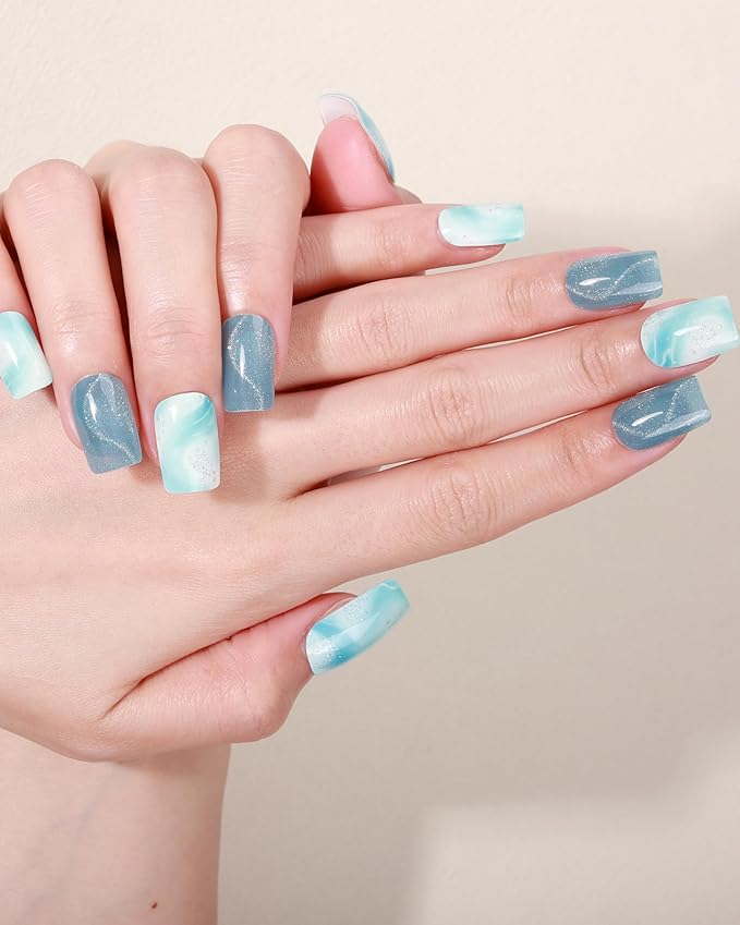 Cat Eye-Inspired 20pcs Semi Cured Gel Nail Strips - Salon-Grade DIY Wraps with Glaze Texture, Easy Application, UV Light Required for Stylish Nails