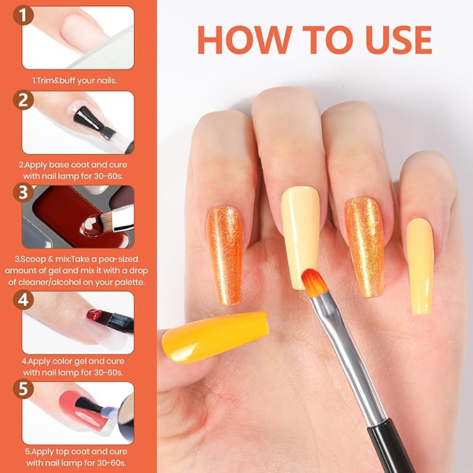 ABAC Fall & Winter Solid Gel Nail Polish Set Orange Yellow Brown Purple Grey Black Shimmer Colors w/Pro Brush No-Spill,Hema-Free Gel Nail Kit Gifts for Women All Season