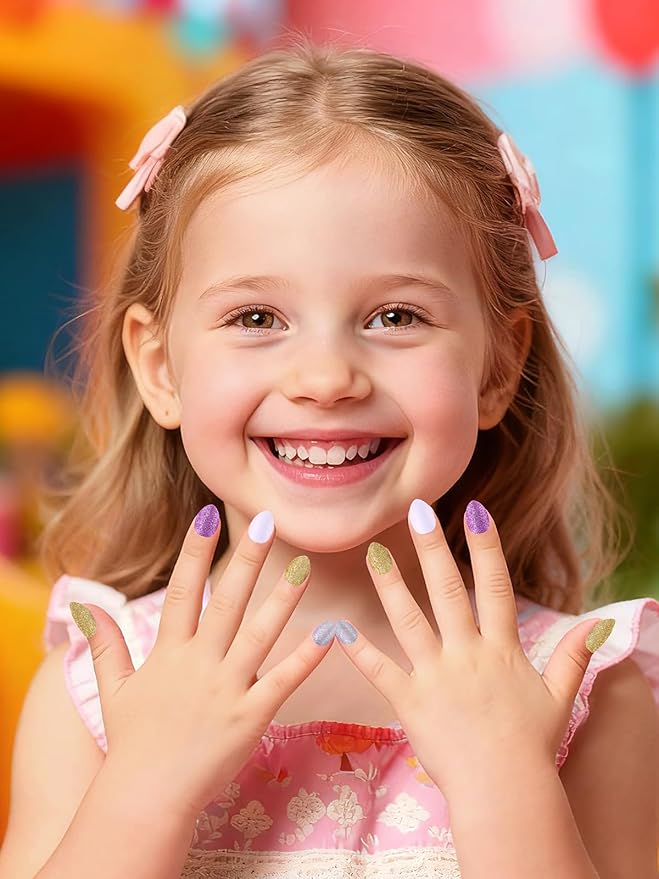 EBANKU 12 Pack Fake Nail Kit, Aurora 288 Pieces Press on Nails for Kids Colorful Press on Nail Short Artificial False Nail Kits for Kids Girls