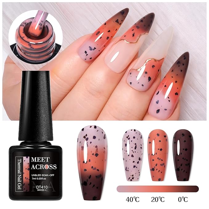 MEET ACROSS 12PCS Color Changing Gel Nail Polish Set Glitter Temperature Mood Changing Color Changed Gel Soak Off Nail Art Design Kit Manicure at Home DIY Special Gifts for Women Girls