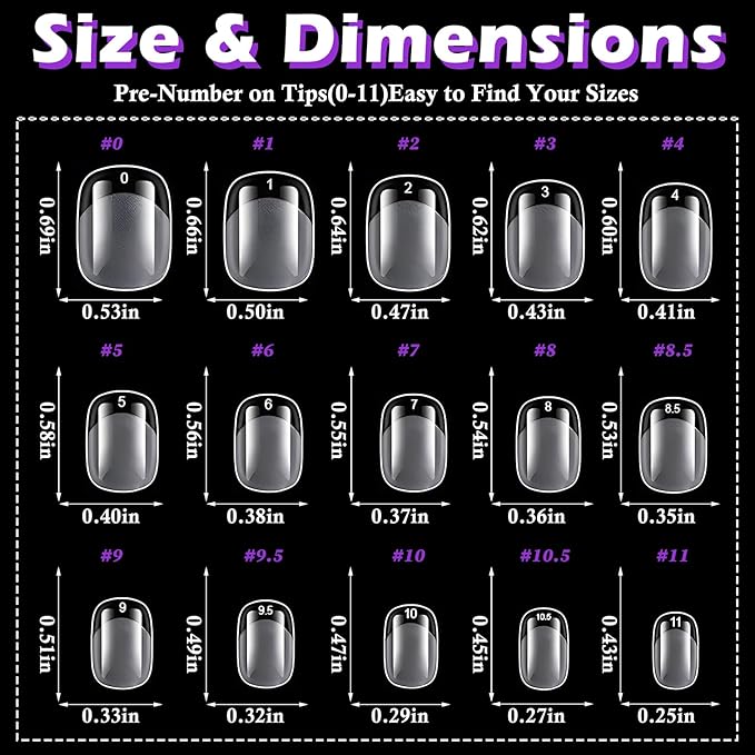 LoveOurHome 750pc Extra Short Squoval Nail Tips Clear Fake Nails XS Short Round Square Gel Nail Tips Full Cover Acrylic Nails Clear Press on Nails 15 Sizes False Fingernail for Gel Nail Extension