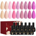 Nail Polish Gel Set, 9 Color Nude Pink Natural Gel Nail Polish Kit, Long Lasting Fast Curing, Soak Off UV Gel Nail Set, Women DIY Nail Salon Home Gift 12 PCS/SET