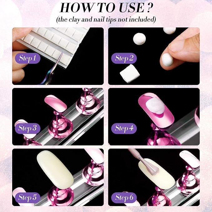 Blulu 6 Sets Magnetic Nail Tip Display Holder Acrylic Display Stand Nail Tip Practice Art Training Stand for DIY Manicure Fingernail Salon(Light Pink)