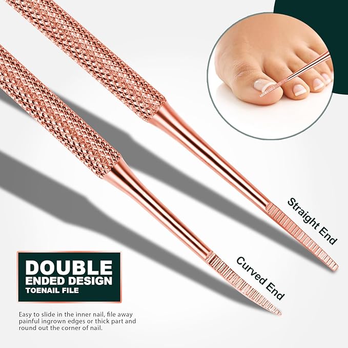 Teenitor Pedicure Tools for Feet, Toenail File and Lifters, Ingrown Toenail Removal Kit Pain Relief (Rose Gold)