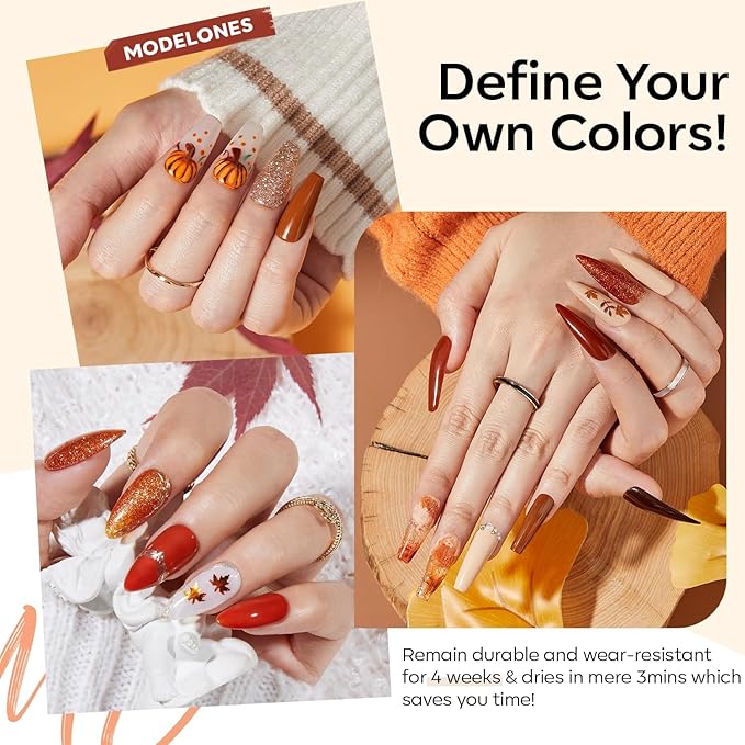 modelones Gel Nail Polish Set, 6 Colors 2026 Winter Neutral Nude Brown Gel Polish Maroon Caramel Burgundy Champane Gold Glitter Nail Polish Cherry Mocha Soak OFF LED DIY Kit Gift