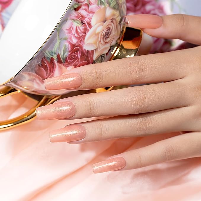 RARJSM Nude Glitter Gel Nail Polish Sheer Orange Pink Gold Shimmery Milky Jelly Gel Polish Neutral Color Skin Tone 15ml Sparkle Pigments Gel Soak off UV LED Cured for Home Salon DIY Nail Art