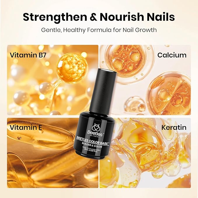 Beetles 15ml Rubber Base Builder Nail Gel - Clear Color Base for Nails Strengthening, Thickening and Sculpting, Soak Off UV LED Long Lasting for Weak and Damaged Nails