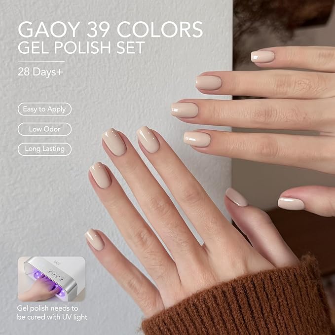 GAOY 42 Pcs Gel Nail Polish Kit, Nude Pastel Blue Purple Colors All Seasons Gel Nail Polish Set with Glossy & Matte Top Coat and Base Coat for Salon and DIY Manicure at Home