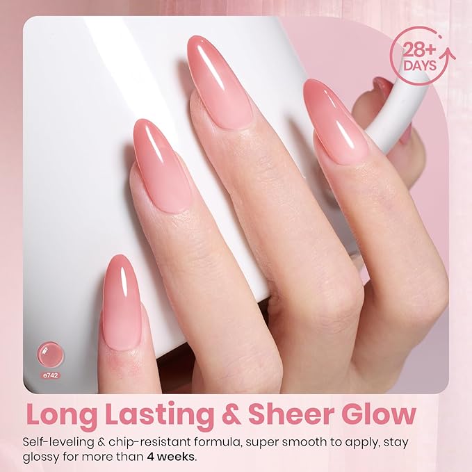 Beetles Sheer Blush Nude Gel Nail Polish Set - 6 Colors 15ML Nude Pink Brown Neutral Jelly Gel Polish Kit Sheer Translucent Effect Soak Off UV Nail Art Design Manicure Gift for Women