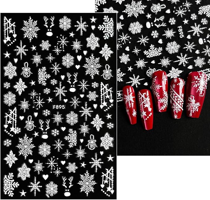10 Sheets Christmas Nail Art Stickers Snowflake Nail Stickers White Nail Decals Winter Self Adhesive Nail Art Supplies for Women Girls DIY Manicure Nail Art Decorations