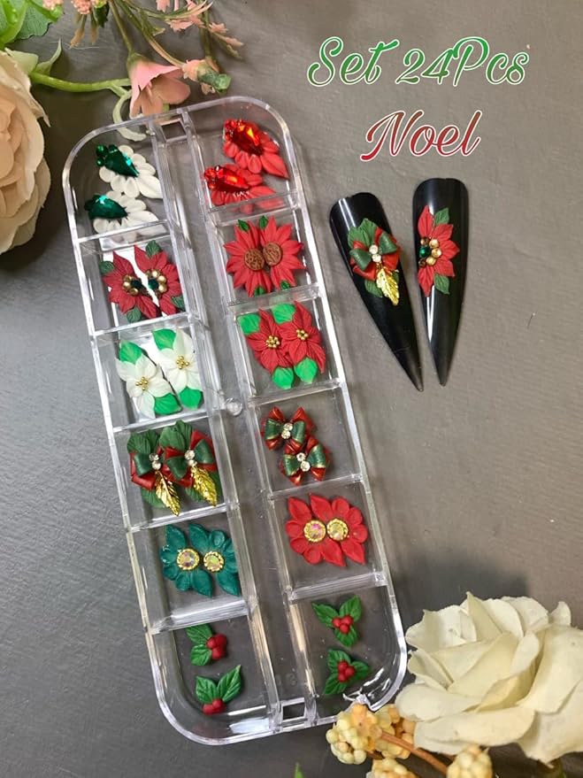 Generic 3D Acrylic Flower Nail Art Charms - 24pcs, Christmas