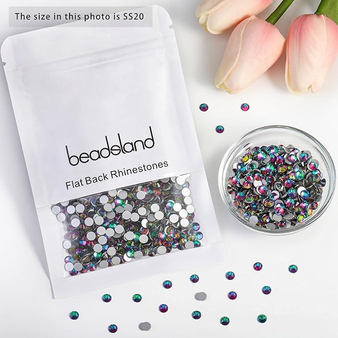 Beadsland 2880pcs Flat Back Crystal Rhinestones Round Gems for Nail Art and Craft Glue Fix,Green Volcano,SS20,4.6-4.8mm