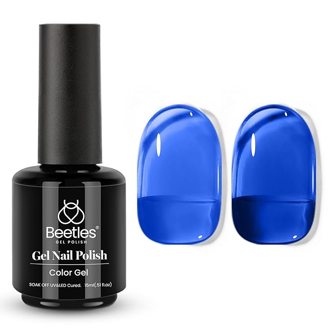 Beetles Blue Gel Nail Polish, 15ML Deep Blue Jelly Gel Polish Sheer Translucent Effect Neutral Nail Polish Soak Off UV Abyssal Secrets Series French Nail Art Manicure Salon Gift for Women