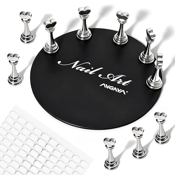 ANGNYA Nail Stand for Press Ons,Round Shape Super Magnetic Base Nail Holder for Painting Nails with 200 Pcs Reusable Double-Sided Tape for Nails Practice Nail Tools Home DIY Salon Supplies