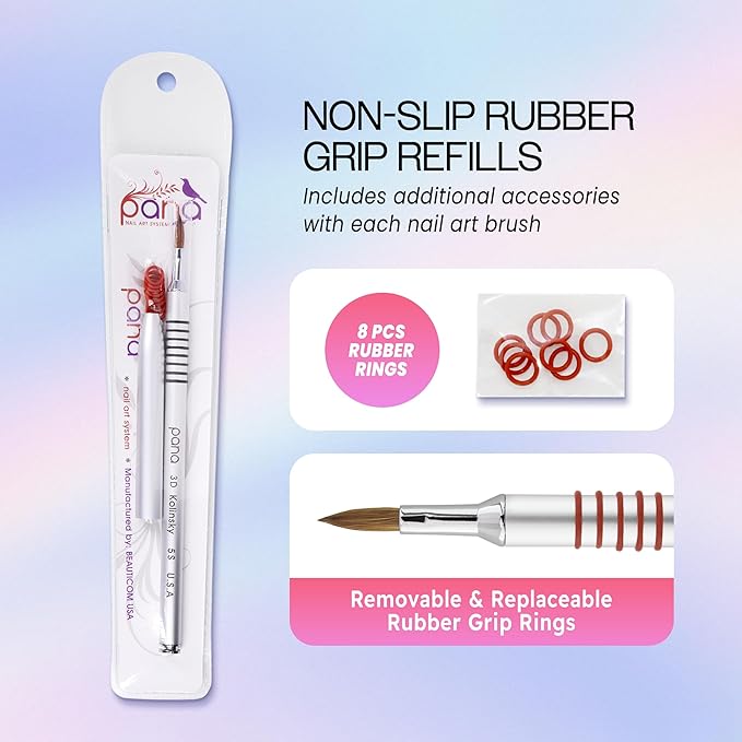 PANA 3D Kolinsky Acrylic Nail Art Sculpture Brush with Silver Metal Non-Slip Grip Handle for Manicures 3D Nail Art Flower Designs (Size #5)