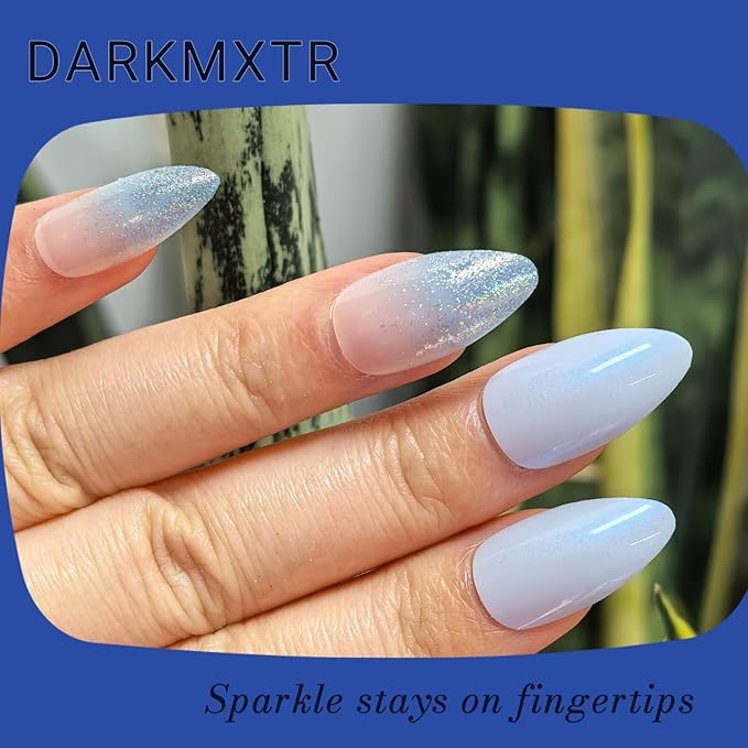 Light Blue Press on Nails - 24Pcs Long Stiletto Fake Nails with Gradient Glitter Design, Reusable Acrylic Artificial Nails for Women, 12 Sizes