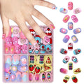 96Pcs 4 Packs Cute Short Press on Nails for Girls 4 Styles 12 Sizes Press on Nails for Kids Press ons with Dessert Bow Fruit Food Designs Full Cover Acrylic Nails for Little Girl Gift DIY Manicure
