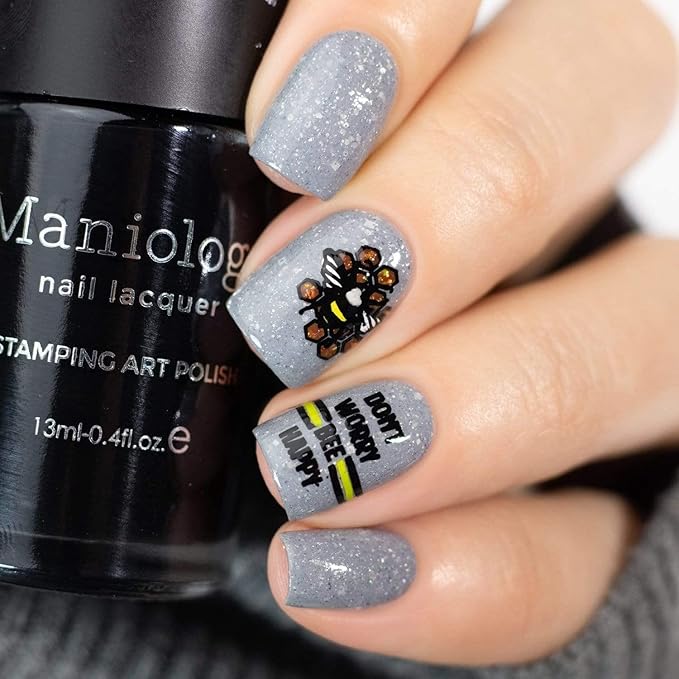 Maniology Bee Nail Stamping Plate | Sweet Honeybee & Beehive Designs for Cute Nature-Inspired DIY Manicures – Reusable, Rectangular Stainless Steel Nail Art Template