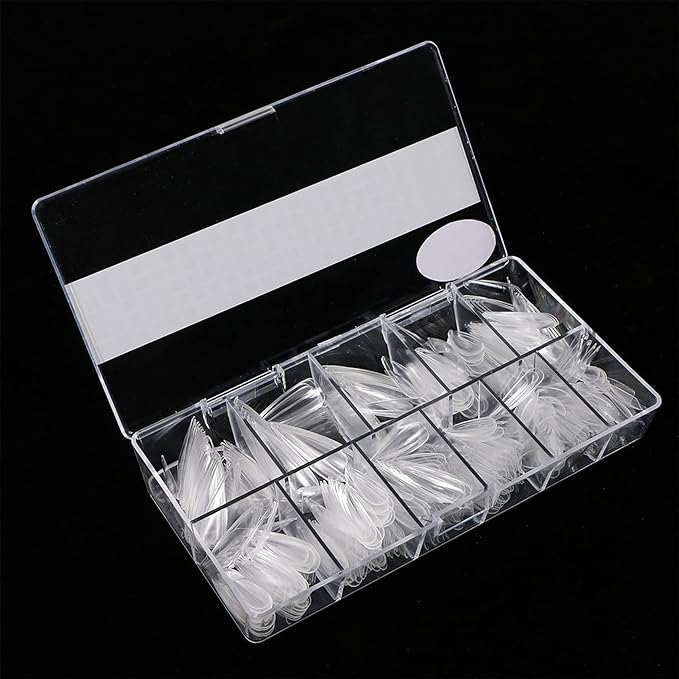 Press On Nails Set with 500pcs Long Stiletto Nail Tips Clear Full Cover 5pcs Nail Glues 1pcs Nail File with Case False Nail Fork Nail Kit Acrylic Nail Kit