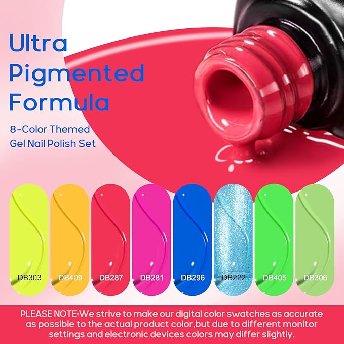MTSSII Neon Gel Nail Polish Set, 8 Colors Hot Pink Orange Yellow Green Blue Red Neon Pastel Color Spring Summer Nail Polish Kit Fluorescent Gel Polish Set for Home DIY Manicure Nail Salon