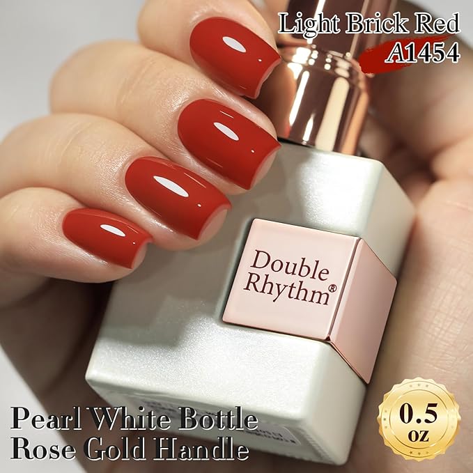 Double Rhythm Gel Polish 15ML Jelly Sheer Pastel Light Milky Color Pearl White Bottle 1 PC 0.5 OZ Full Size Nail Art Salon at Home (Light Brown Red-D1454)