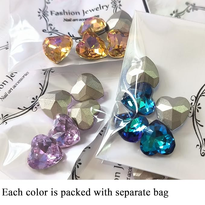 Nail Charms for Acrylic Nails 50 Pcs Heart Nail Charms 3D Nail Gems and Rhinestones for Nail Art Sharp Bottom Nail Decorations for Women