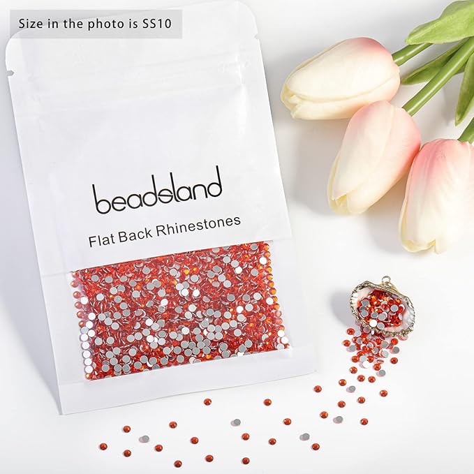 Beadsland 2880pcs Flat Back Crystal Rhinestones Round Gems for Nail Art and Craft Glue Fix, Orange,SS10,2.7-2.9mm