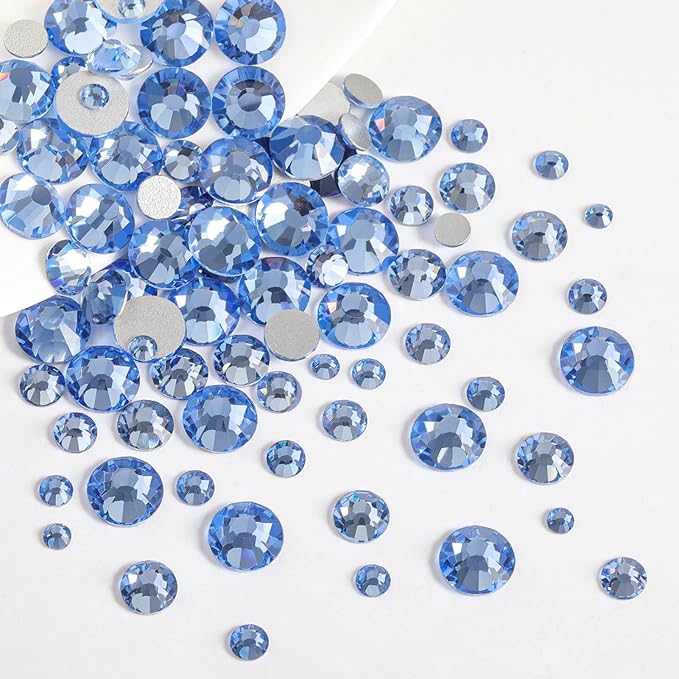Beadsland Rhinestones for Makeup,8 Sizes 2500pcs Light Blue Flatback Rhinestones Eye Gems for Nails Crafts with Tweezers and Wax Pencil,Light Sapphire,SS4-SS30