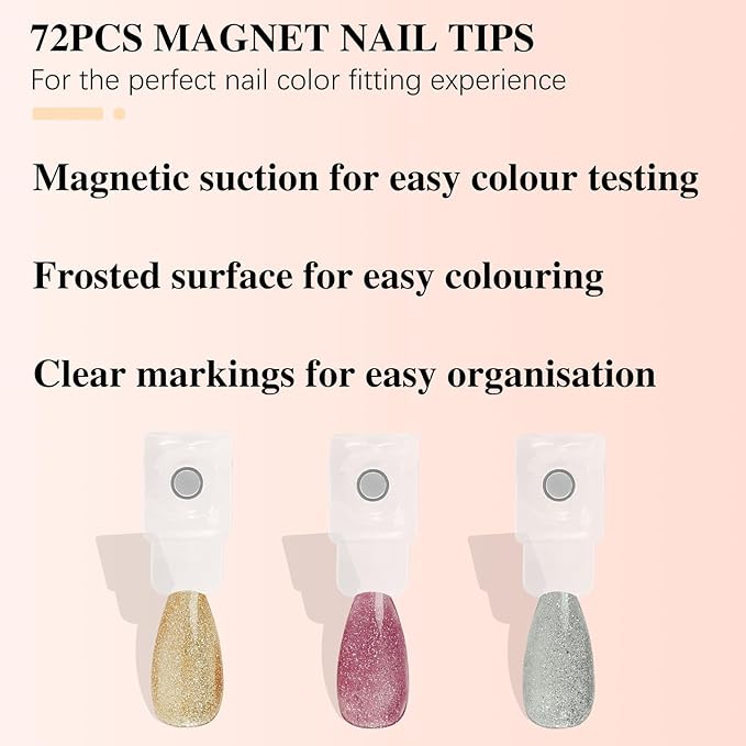 72PCS Magnetic Nail Color Display Tips,Premium Acrylic False Nail Tips for Gel & Regular Polish, Durable, Easy to Color,Perfect for Nail Practice & Professional Use