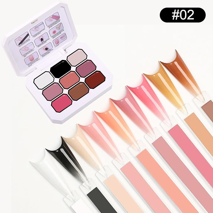 Pat Pat Gel – Ombre Gradient Nail Kit, 9 Colors Blooming Gel Polish with 100 Sponges & Stickers for French Manicure (Blush & Bronze #2)