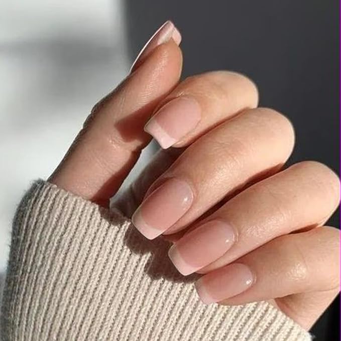 Clear Semi Cured Gel Nail Strips French Tip 20Pcs Nude UV Gel Nail Stickers Glossy Nails Polish Strips UV/LED Light Needed Self Adhesive Full Polish Nails Wraps for Women