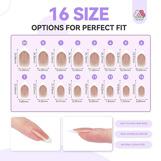 SAVILAND Press On Nails French Tip: 4-In-1 French Gel Nail Tips Pre-Building Medium Almond French Press On Nails 15 Sizes Full Cover Tips for Nails Soak Off Acrylic Fake Nails Extensions Nail Art DIY