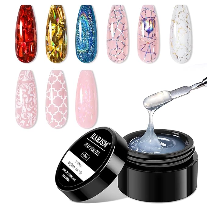 RARJSM Clear Jelly Foil Transfer Gel for Nails Art Stickers 3D Sculpture Painting Gel Nail Art Designs Nail Charms Rhinestone Decoration Adhesive Glue Drawing Sculpting Gelpolish Curing Requires